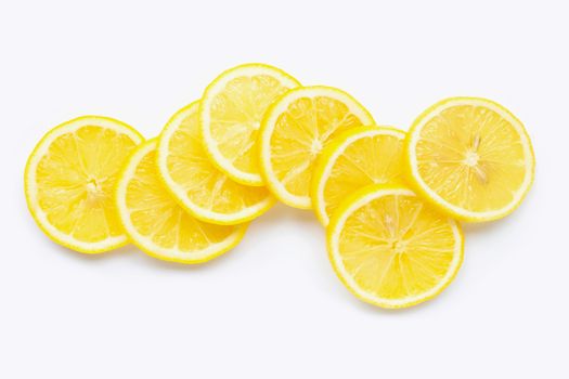 Fresh lemon slices on white background. 