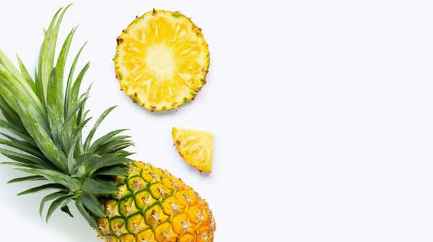 Fresh pineapple on white background. Copy space