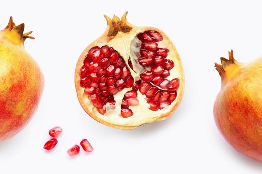 Pomegranate isolated on white background. Top view