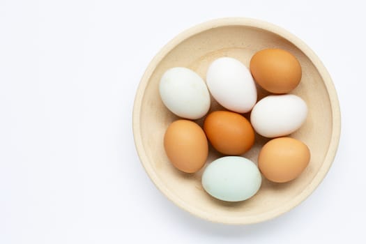 Eggs on white background. Top view