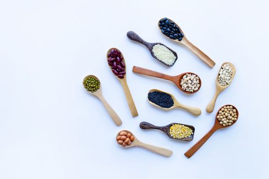 Mixed beans, Different legumes isolated on white background.