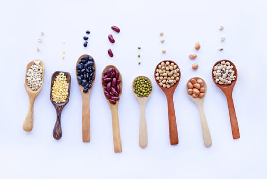 Mixed beans, Different legumes isolated on white background.