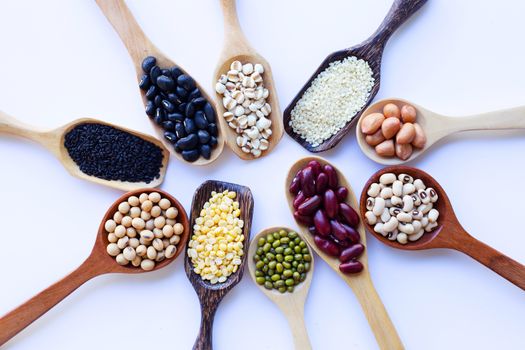 Mixed beans, Different legumes isolated on white background.