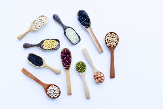 Mixed beans, Different legumes isolated on white background.