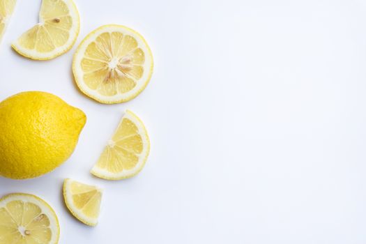 Fresh lemon slices on  white background.