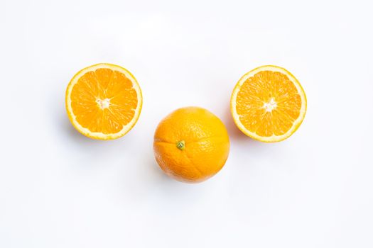 Top view of orange fruits  isolated on white background.