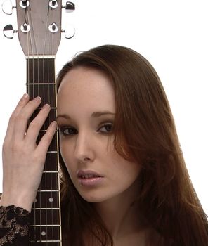 Portrait of a young woman with an acoustic guitar, face, portrait,