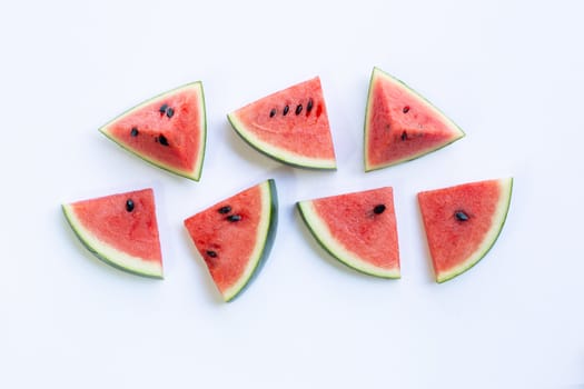 Watermelon pieces on white.