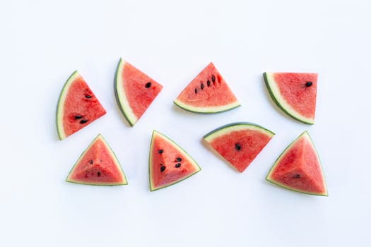 Watermelon pieces on white.