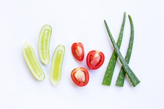 Natural ingredients for homemade skin care on white.