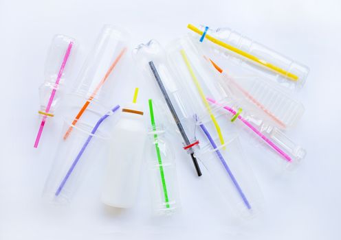 Plastic Waste Pollution, Plastic bottles, cups, straws for recycle