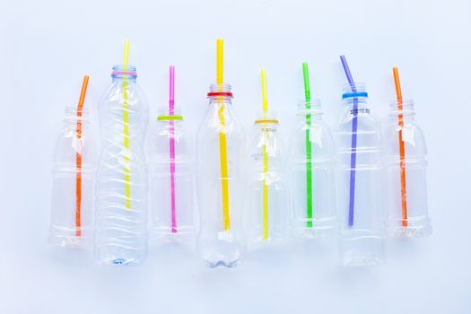 Plastic Waste Pollution, Plastic bottles, straws for recycle