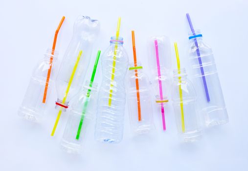 Plastic Waste Pollution, Plastic bottles, straws for recycle