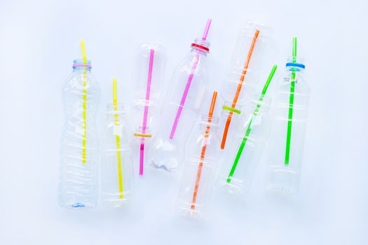Plastic Waste Pollution, Plastic bottles, straws for recycle
