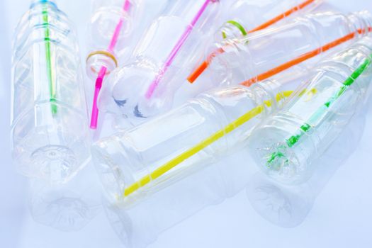 Plastic Waste Pollution, Plastic bottles, straws for recycle