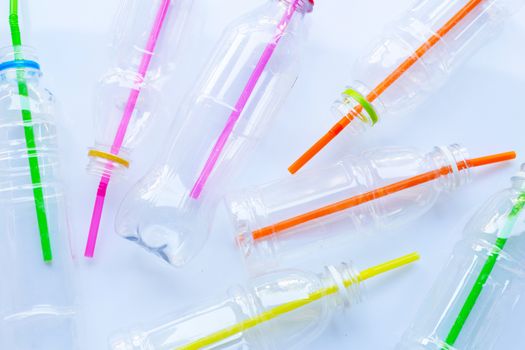 Plastic Waste Pollution, Plastic bottles, straws for recycle