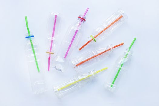 Plastic Waste Pollution, Plastic bottles, straws for recycle