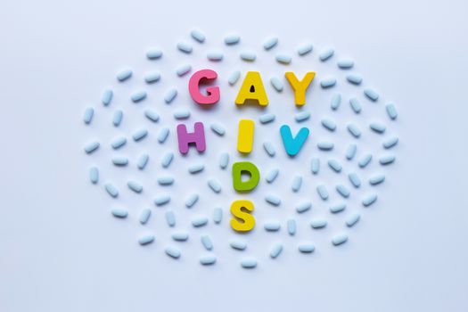 "PrEP" ( Pre-Exposure Prophylaxis). used to prevent HIV. White background. Gay concept