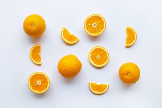 Fresh orange citrus fruits on white background.