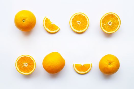 Fresh orange citrus fruits on white background.