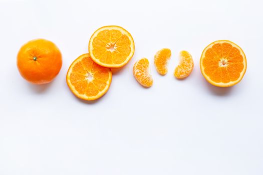 Fresh orange citrus fruits  on white background. Copy space