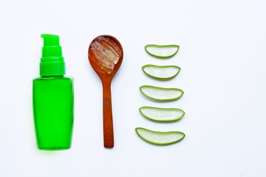 Aloe vera is a popular medicinal plant for health and beauty, on white background. Copy space