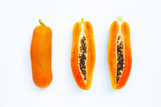 Papaya fruit on white background. Top view