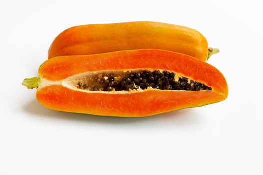 Papaya fruit on white background. 
