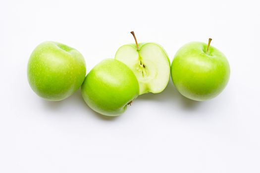 Green apples on white background.