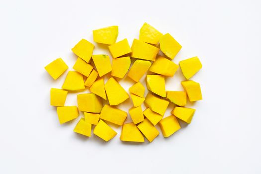 Green pumpkin pieces cut on white background