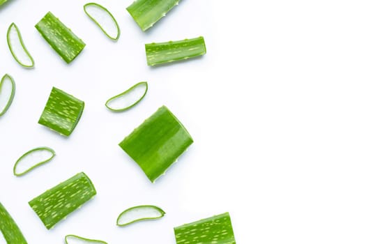 Aloe vera is a popular medicinal plant for health and beauty, white background.