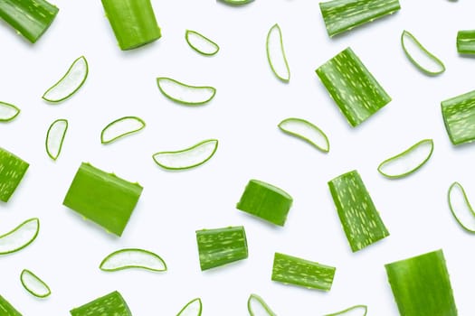 Aloe vera is a popular medicinal plant for health and beauty, on a white background.