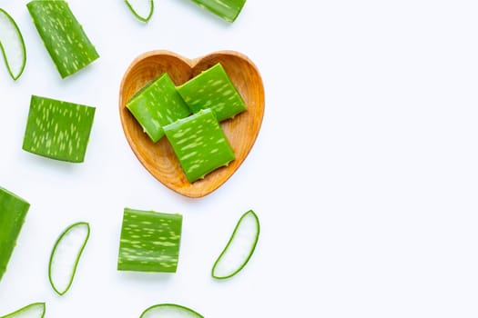 Aloe vera is a popular medicinal plant for health and beauty, white background. Copy space
