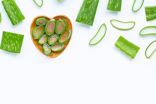 Aloe vera is a popular medicinal plant for health and beauty, white background. Copy space