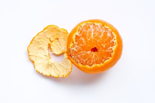 Orange fruit on white background. Top view