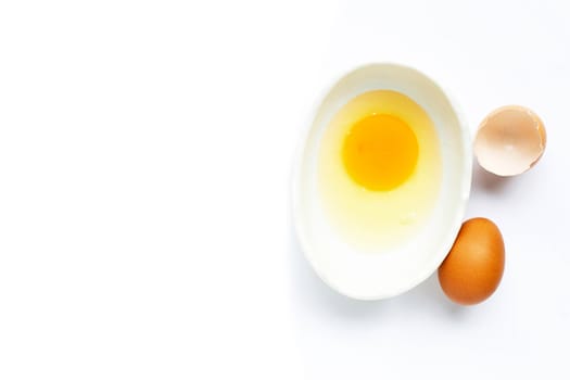 Eggs on white background. Top view