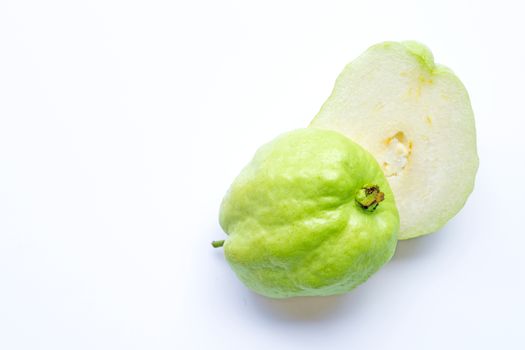 Guava on white background.  Copy space