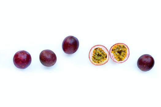 Passion fruit on white background. Top view
