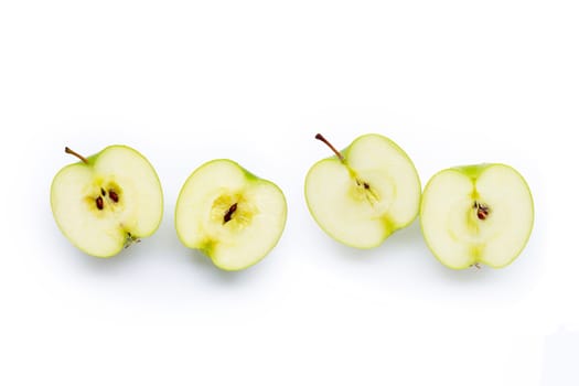 Green apples on white background. Copy space