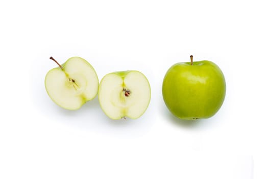 Green apples on white background. Copy space