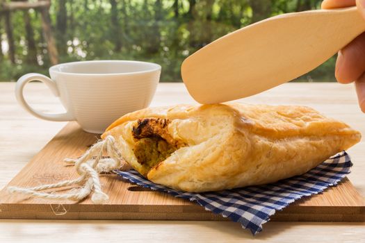 Freshly made puff pastry pie for coffee break.