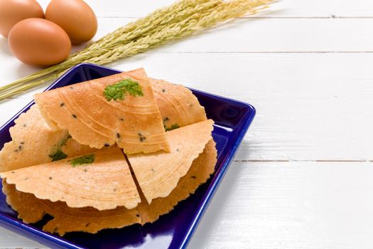 Traditional Thai dessert background on white wooden background.