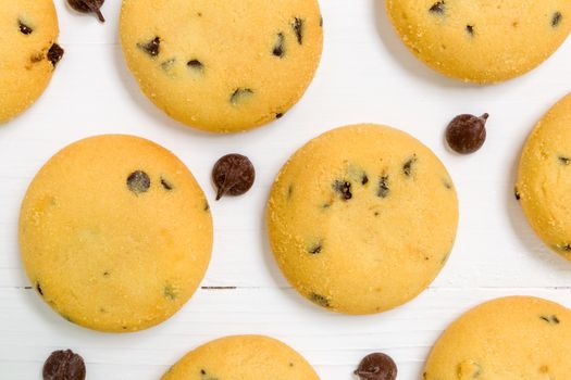 Freshly baked chocolate lava cookies on wooden background.