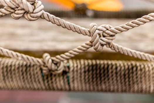 Close-up shot of rope knot revealing texture and detail.