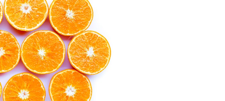 Orange fruit isolated on white background. Copy space