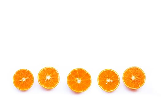 Orange fruit isolated on white background. Copy space