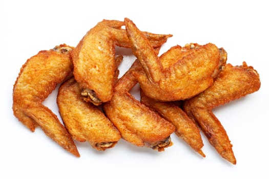 Fried chicken wings on white background.  