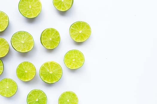 Limes isolated on white background. Copy space
