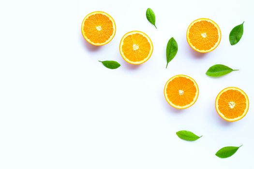 High vitamin C, Juicy and sweet. Fresh orange fruit on white background.