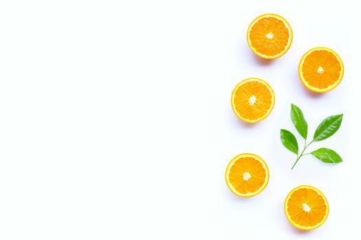 High vitamin C, Juicy and sweet. Fresh orange fruit on white background.